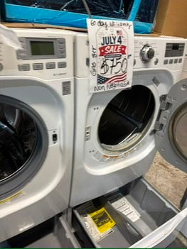 >*Mix & match LG white washer & gas dryer set front load stackable or side by side  27” in used Gas  used-Refurbished #SAV446B