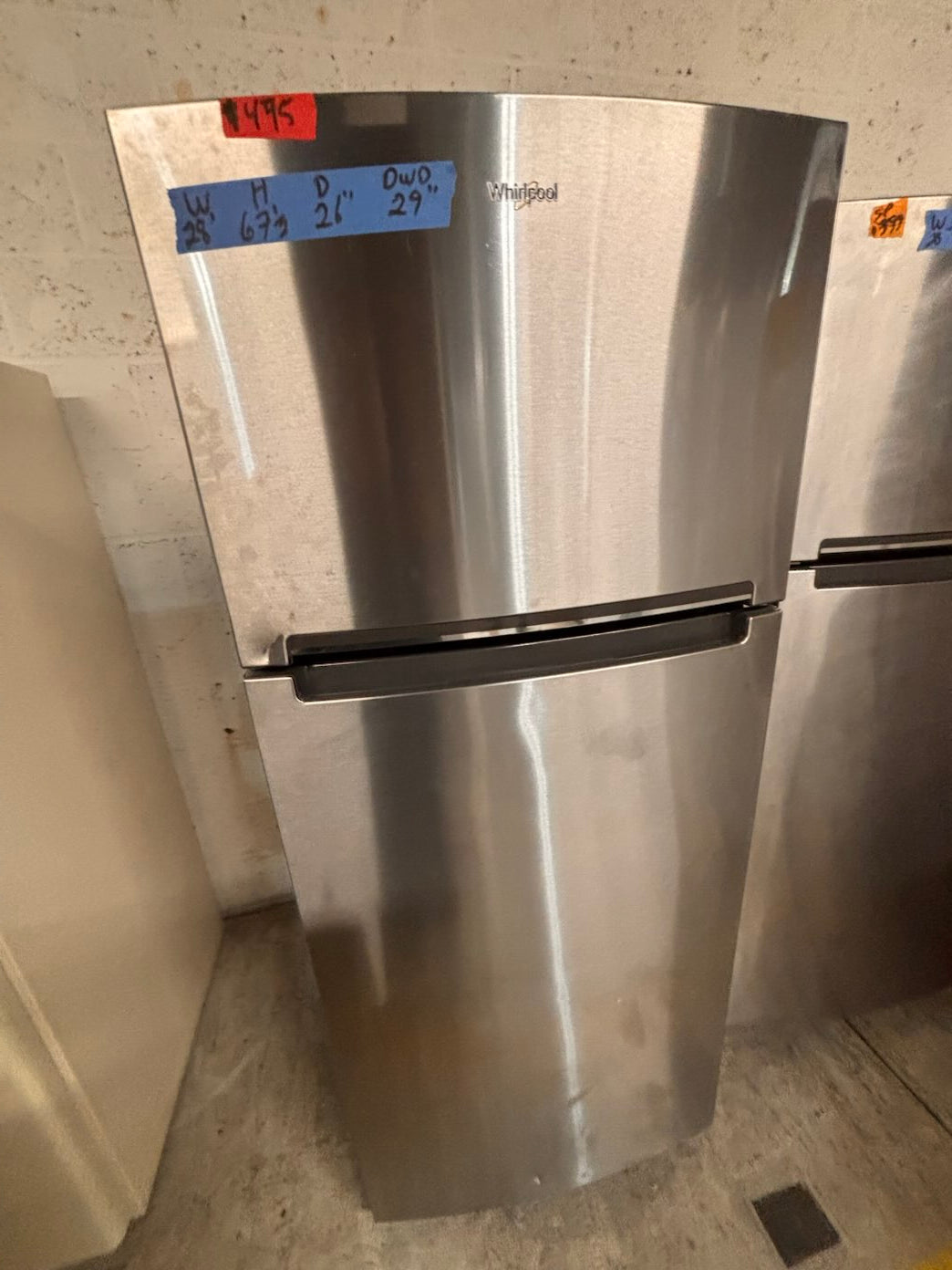 }}28” whirlpool top freezer fridge stainless steel  used-refurbished working 💯  with warranty #FWT14ZB