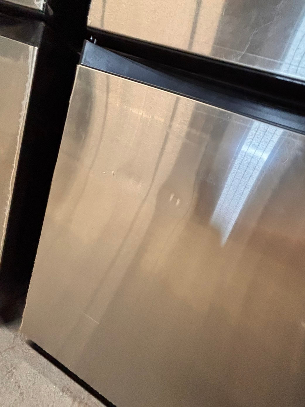 >new open box   Samsung Bespoke 23 cu. ft. Counter Depth 4-Door French Door Refrigerator in Stainless Steel with Family Hub in Charcoal Glass #RFFH8Z41B
