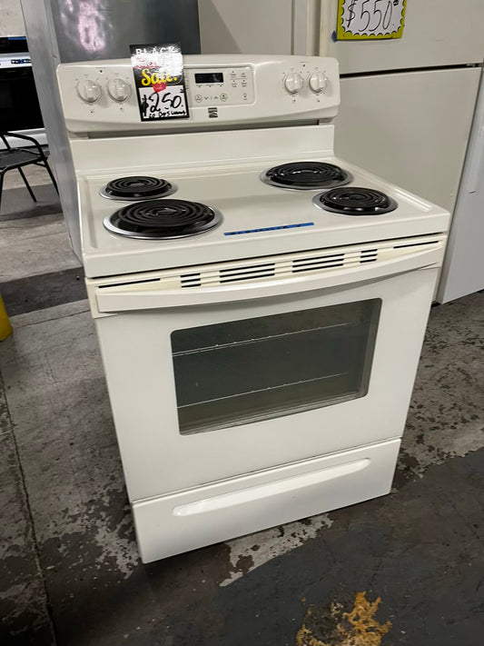 * 🎉 BLACK FRIDAY ⚡️ Kenmore  glass top electric range coil 220v 4 burner Refurbished in off white  bake Broil self clean  30" #ER7532CB