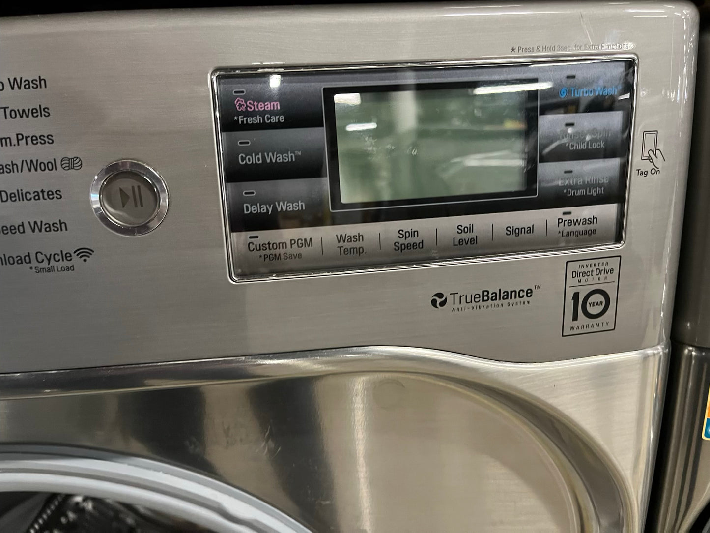 -LG washer & dryer set electric 220v front load jumbo size stackable stainless steel drum 29" #WD185VB Refurbished