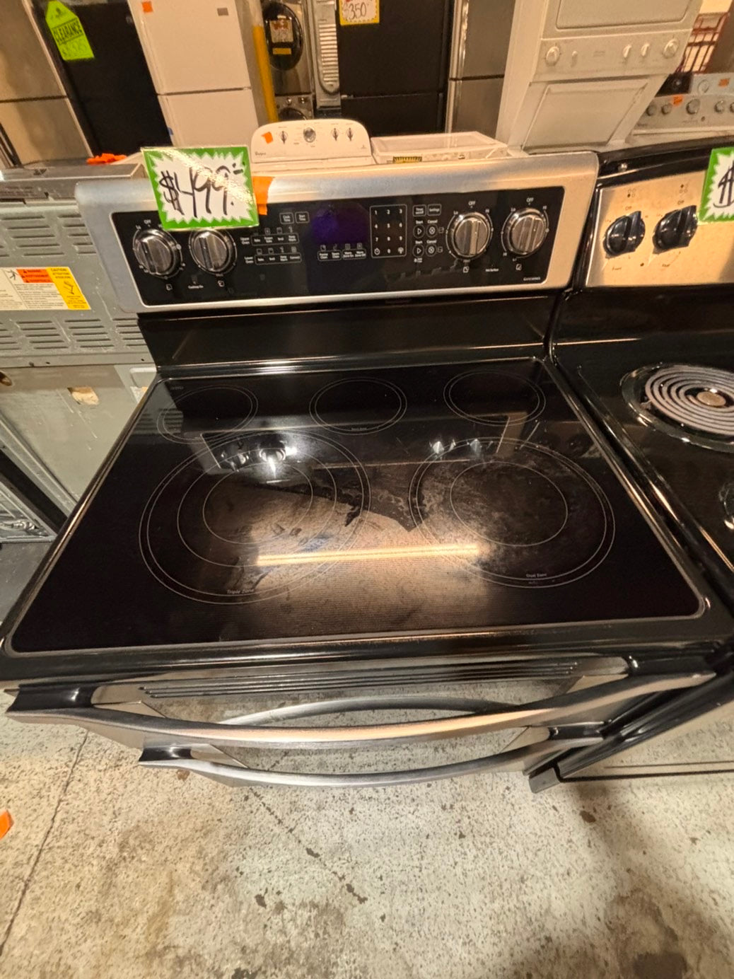 }Whirlpool glass top double oven convection electric range 220v 5 burner stainless steel warm zone bake broil Refurbished fast boil 30" #W6GT16B