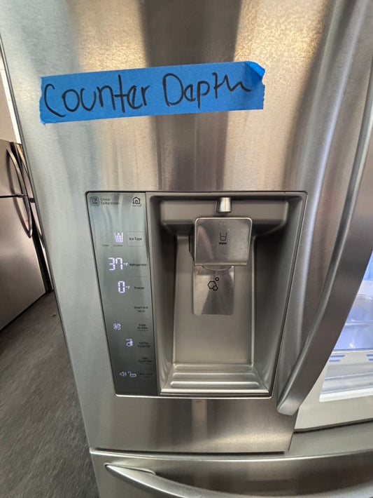 >LG french doors Refrigerator stainless steel instaview Showcase w/ ice & water dispenser 36" counter-depth  used-refurbished        #RF3HG9BL