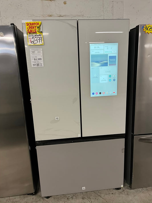 Open Box | Scratch & Dent - Samsung Bespoke 30 cu. ft. Standard Depth 3-Door French Door Smart Refrigerator with Family Hub in White Glass/Matt Grey Glass 36" #RF730JB-TR