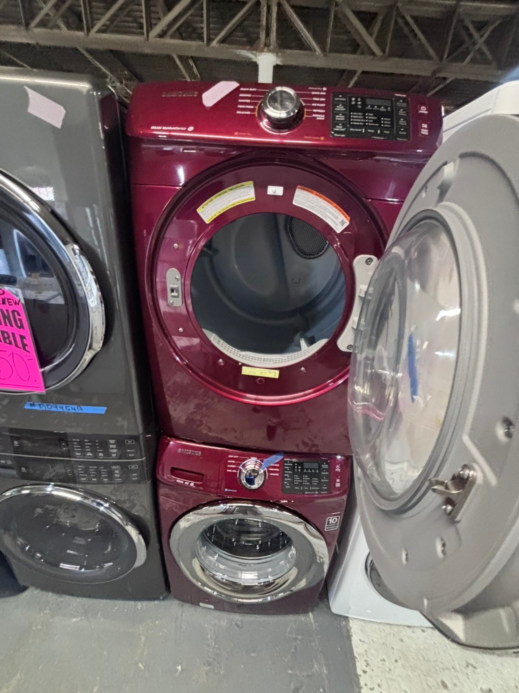 >*July 4th sale🇺🇸Samsung steam ENERGY STAR washer 4.5 cu ft & dryer 7.5 cu ft set electric steam 220v front load stackable or side by side - sensor dry ,burgundy color #BGC4Q1SET