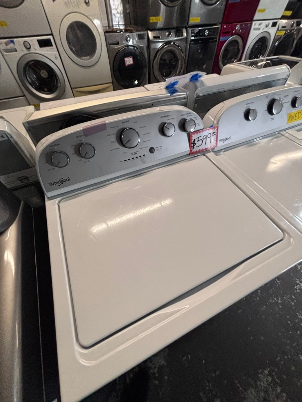>*whirlpool top load washer large capacity with removable agitator  & electric dryer 220v  set top load side by side #MRM23YB
