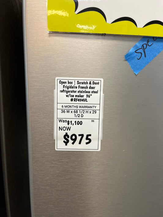 Open box | Scratch & Dent Frigidaire French door refrigerator stainless steel w/ice maker 36" #RF494VL