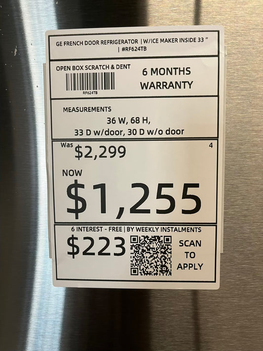 Open Box 📦 GE French Door Counter Depth Refrigerator stainless steel w/ice maker & water dispenser inside - Item number #RF624TB  33” ino