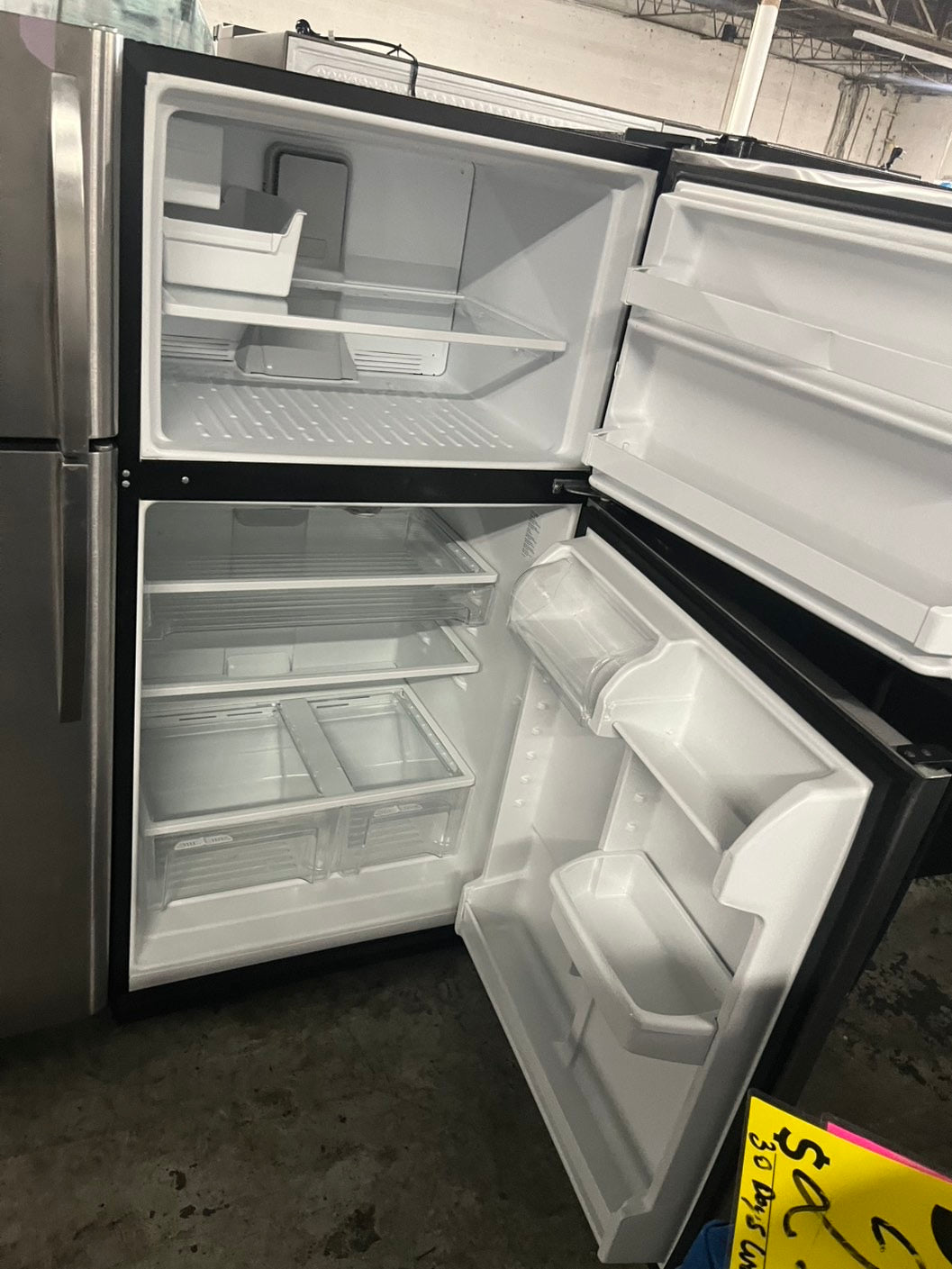 =Whirlpool  33” with Iced maker Top freezer fridge stainless steel refurbished #RFKM33