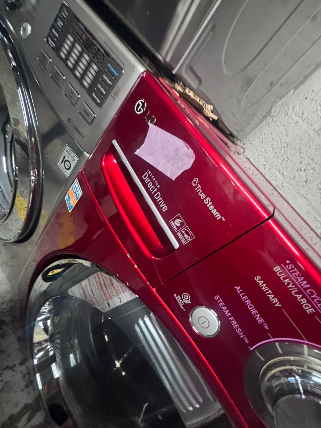 >LG washer 4.0cu ft & dryer 7.5 steam set electric 220v front load stackable or side by side - sensor dry in red  #WEG74BR