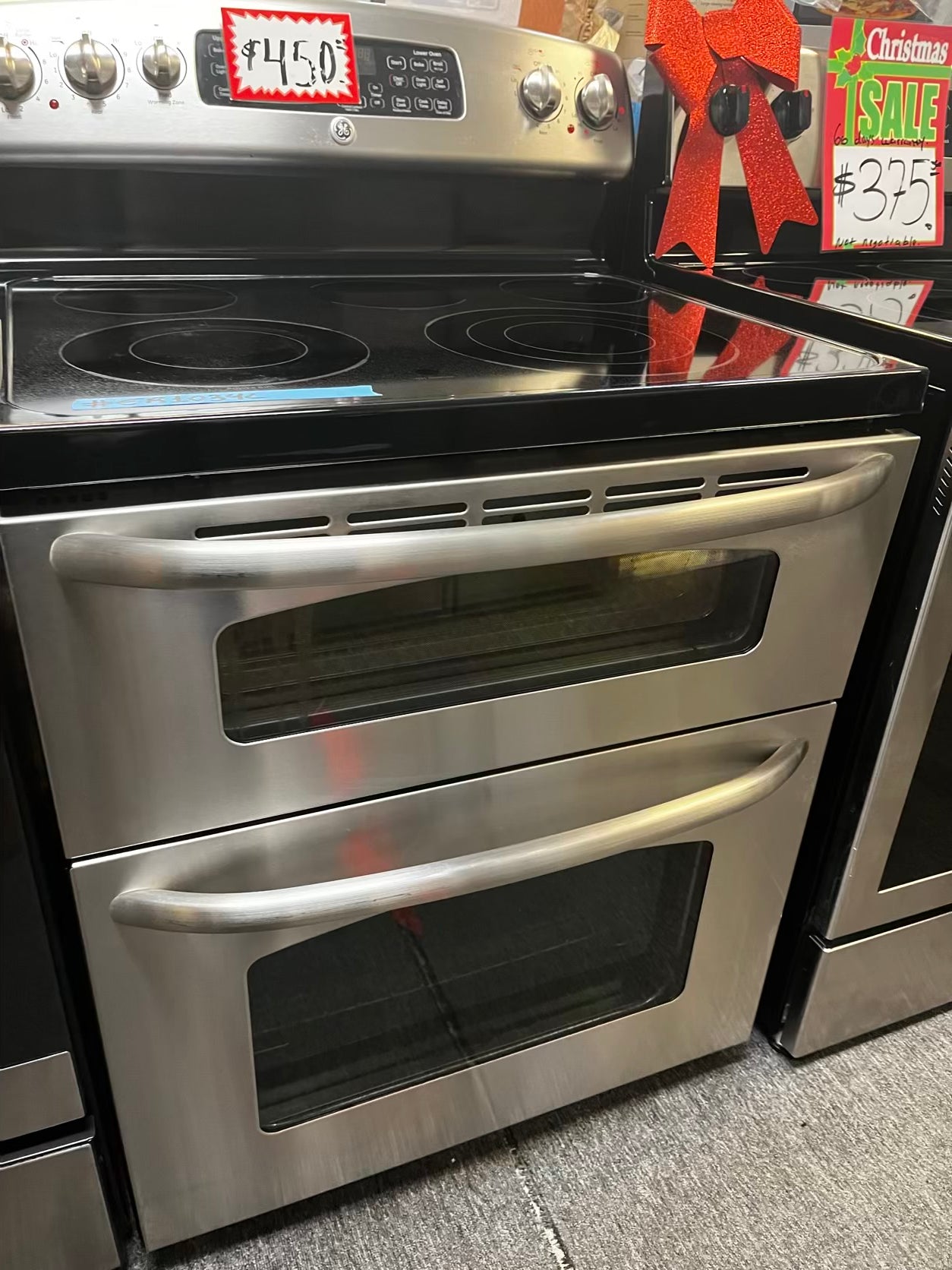 GE electric 220v glass top double oven range 5 burner Refurbished bake Broil self clean stainless steel 30" #ER1034L