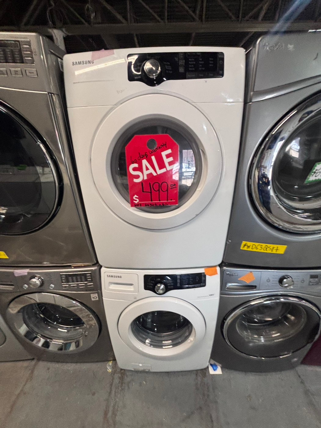 }sale🔥🔥Samsung steam washer 4.5 cu ft & dryer 7.5 cu ft set working 💯 electric  220v front load stackable or side by side - sensor dry white color ,used refurbished   #WS25QSET