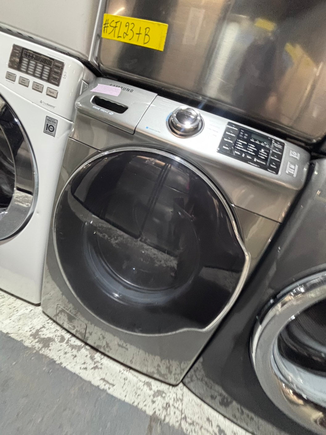 >*Samsung gray washer 4.5cu. ft. Large capacity, & electric dryer set in great condition 27” stackable or side by side  used-refurbished  #SFL23TB