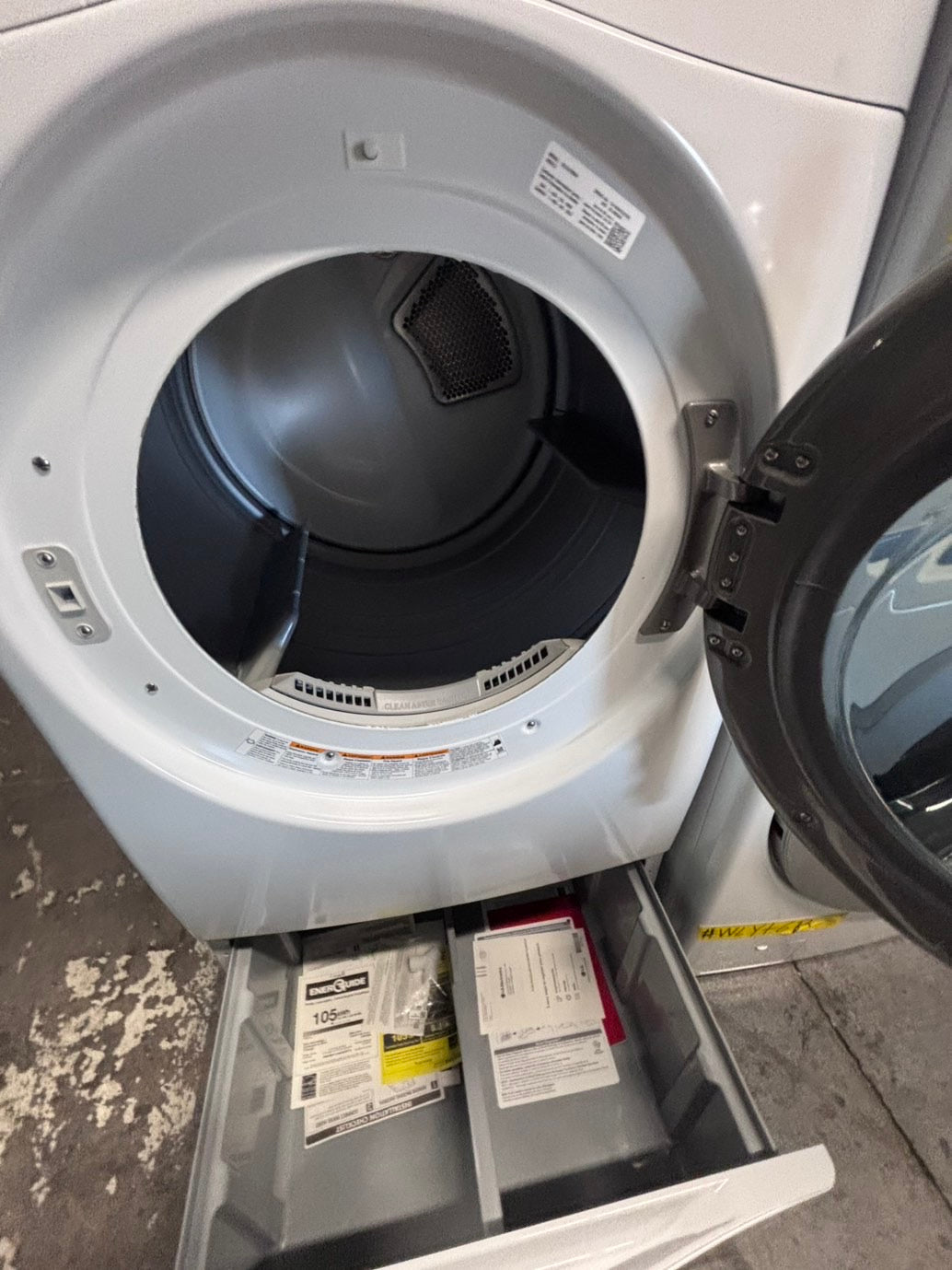 >*LG white Dryer electric 220v in front load w/pedestal extra storage stainless steel drum large capacity 27" refurbished #EGLY1XB