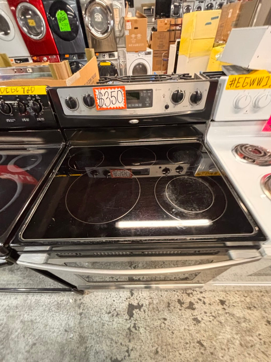 }} Whirlpool electric 220v glass top range bake Broil roast self clean oven stainless steel working 💯  with warranty ! 30" used-Refurbished #WHFT401B