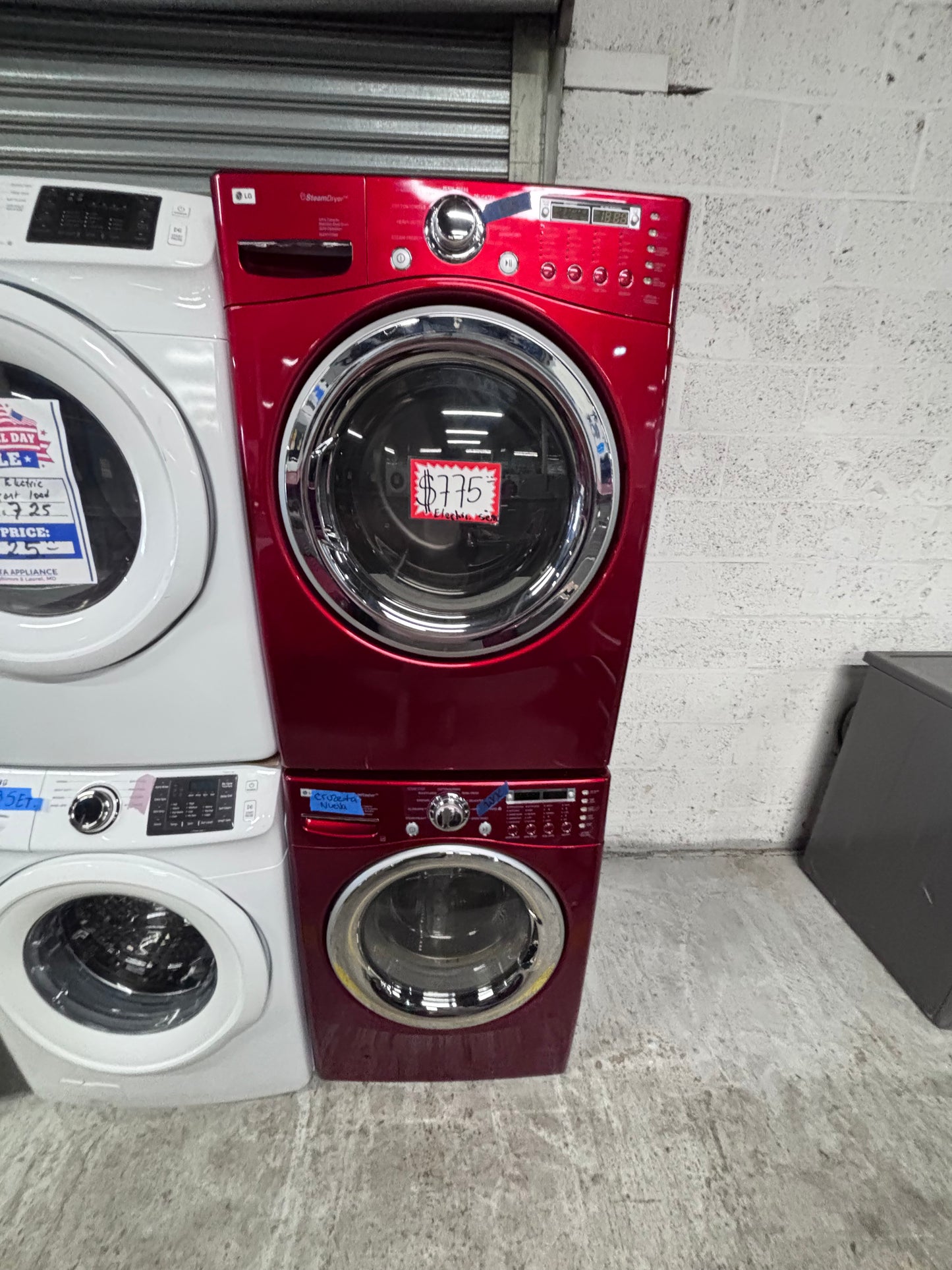 >LG washer & dryer steam set electric 220v front load stackable or side by side - sensor dry in red  #WDRR5D6B