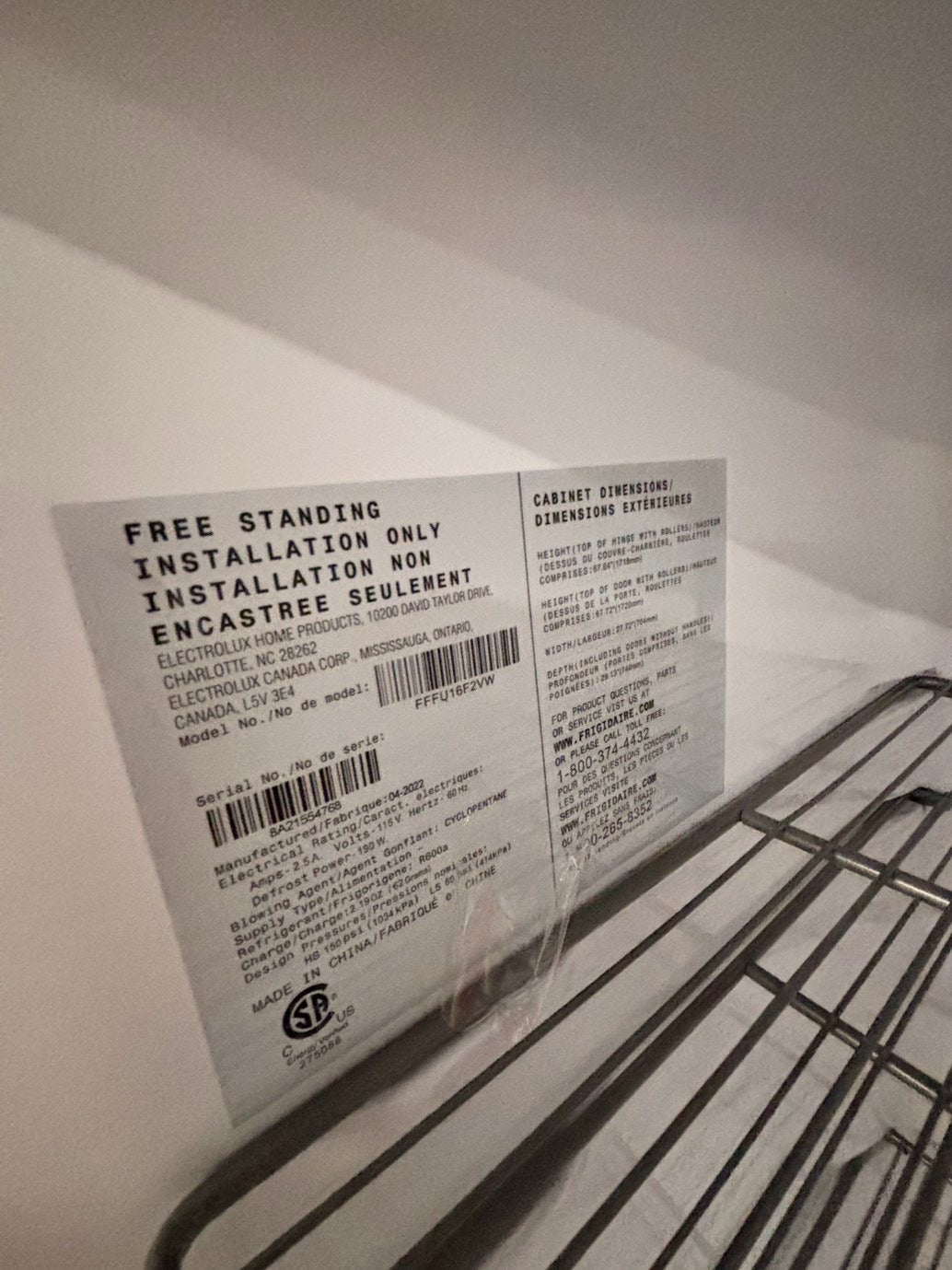 >Frigidaire up-right freezer white 16 cu.ft Refurbished-used #RF9ZXB