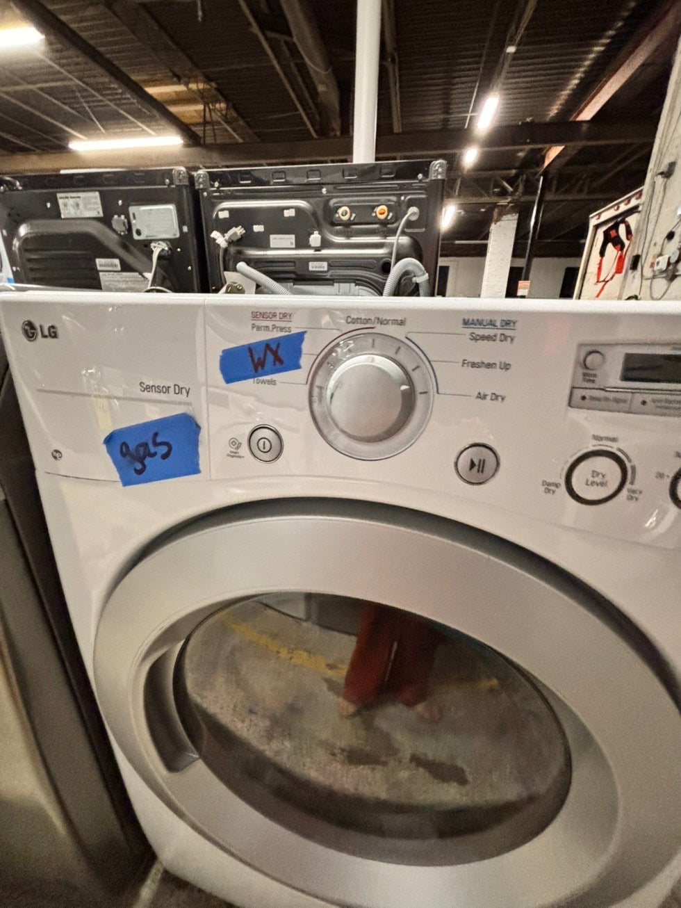 >LG  front load stackable GAS dryer in white , stainless steel drum 27" #EWY71B