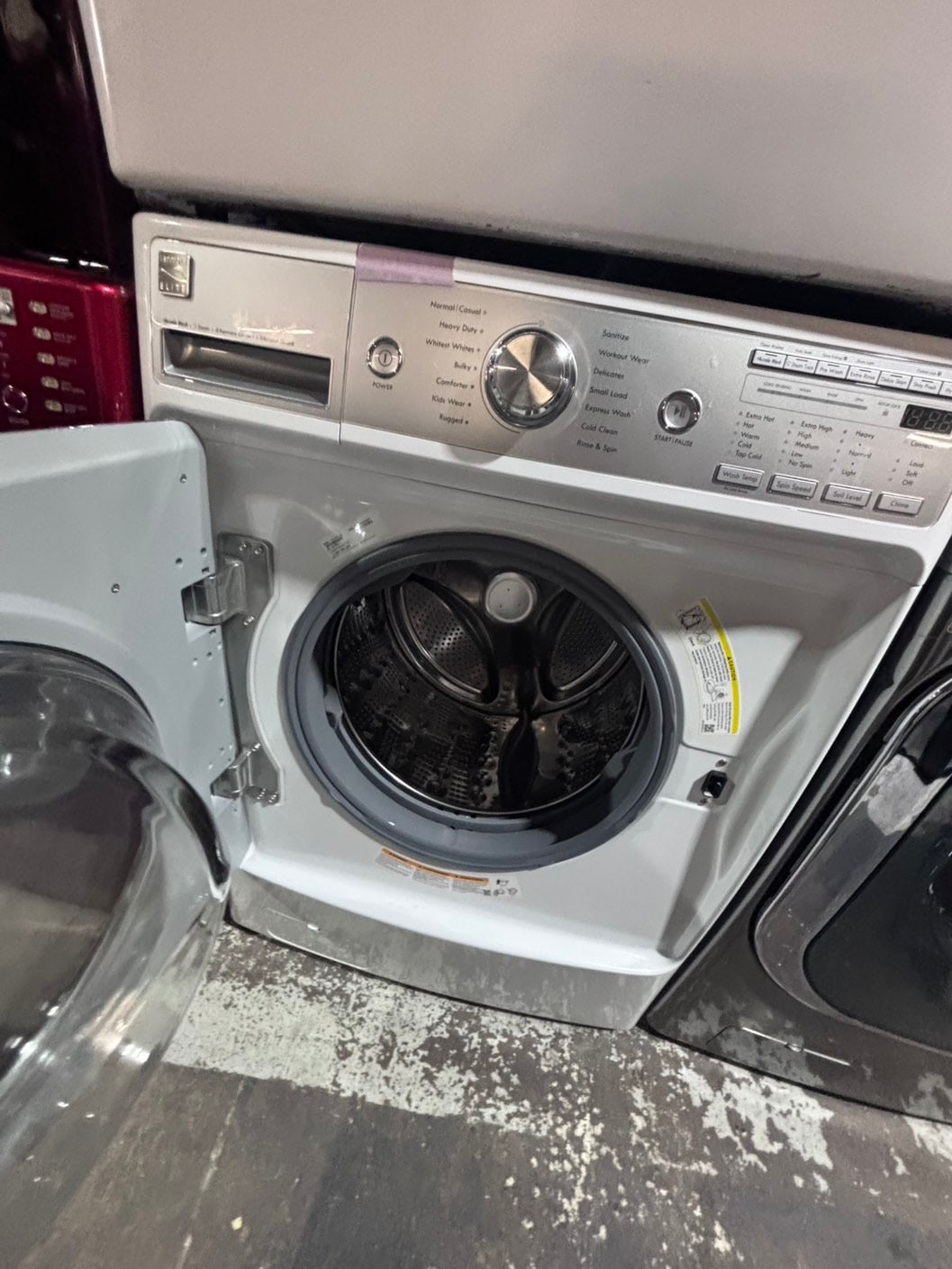 >*special🔥used great condition 29”refurbished kenmore washer & dryer set white color ,electric front load jumbo size stackable or side by side stainless steel drum 29" #WKM5S9B
