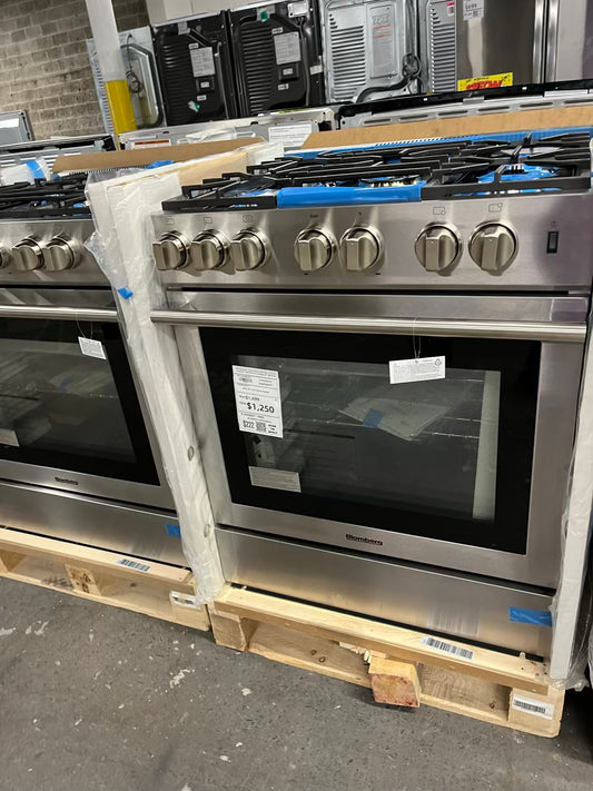 Open box 📦 Bloomberg gas range stainless steel slide in 5 burner convection bake broil hi/lo Sabbath 30" #RF739KB