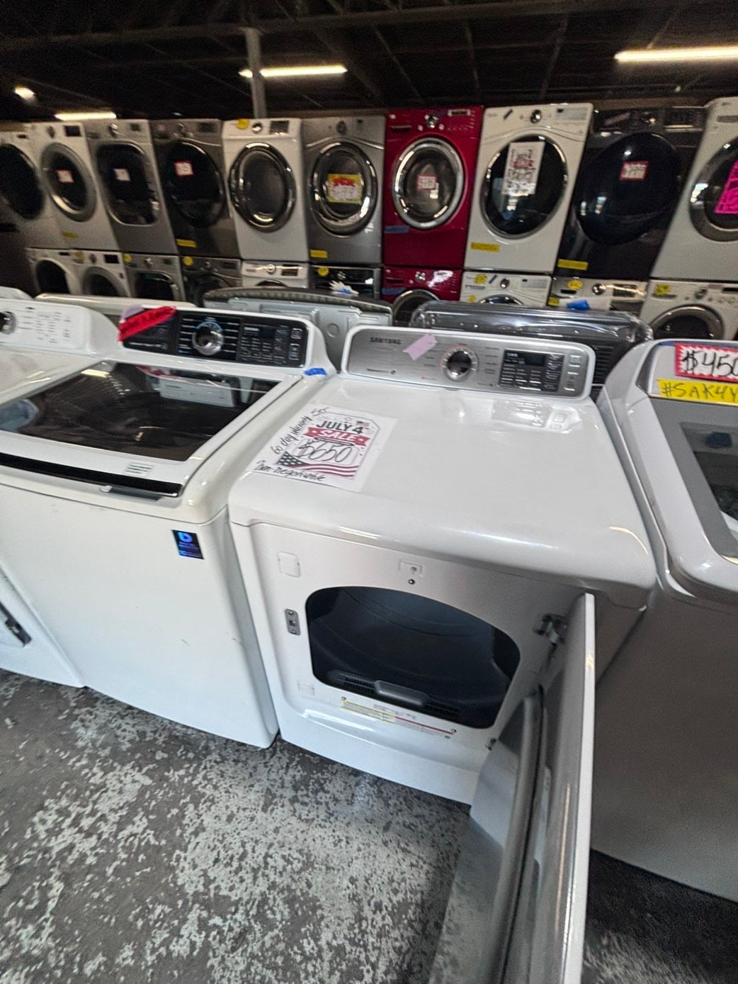 >*samsung white  top top load washer large capacity & dryer set electric 220v side x side top load stainless steel drum white color used-refurbished #W5AABB