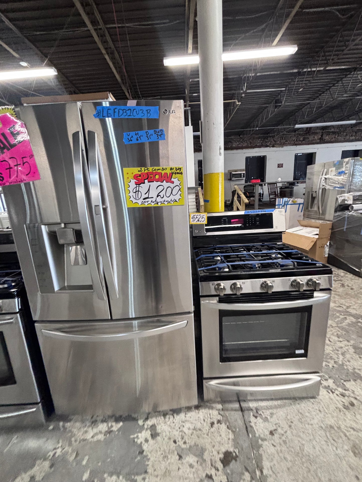>Special 🎈2pc. Combo Refurbished 30” cu.ft -LG full size french door refrigerator w/ice water dispenser 36",gas range five burners all same brand used-refurbished  #RF6612PC
