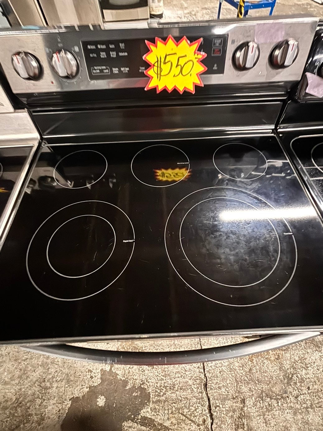 >samsung Airfry convection oven -glass top electric range 220v 5 burner black stainless steel warm zone bake broil used-Refurbished fast boil 30" #ELSA92B