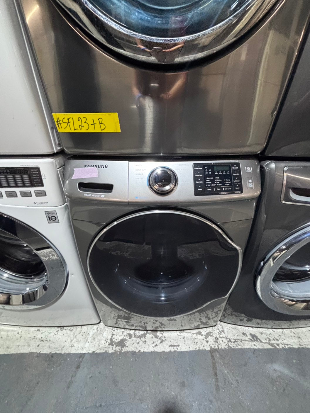 >*Samsung gray washer 4.5cu. ft. Large capacity, & electric dryer set in great condition 27” stackable or side by side  used-refurbished  #SFL23TB
