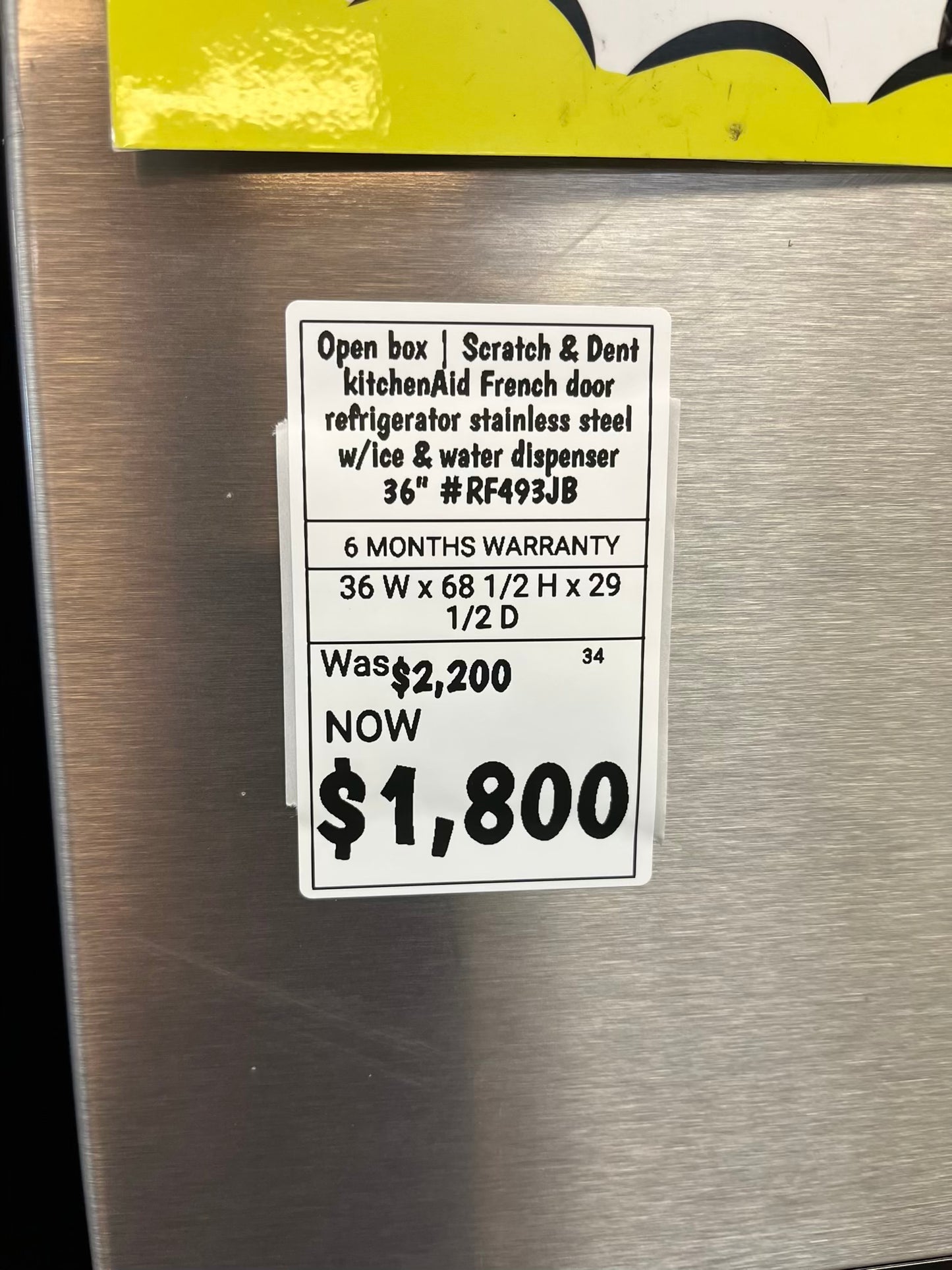 Open box | Scratch & Dent kitchenAid French door refrigerator stainless steel w/ice & water dispenser 36" # RF493JB