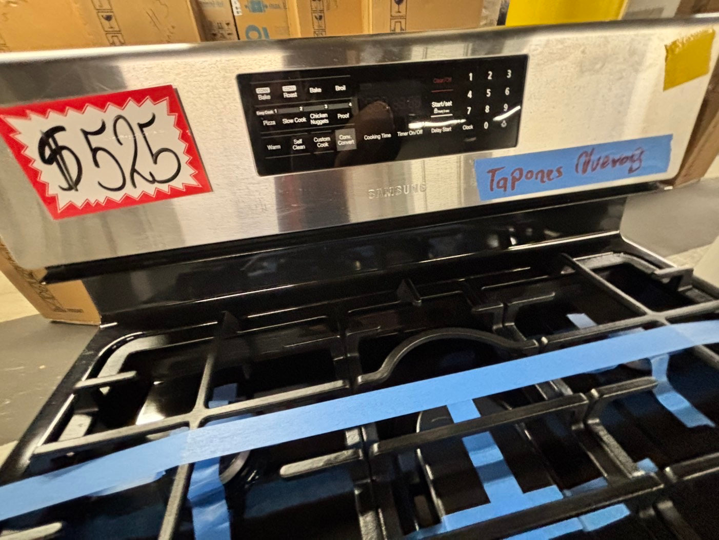 -Samsung gas range 5 burner convection oven roast bake /broil self clean stainless steel  30" used -refurbished       Item number#GR237TNB