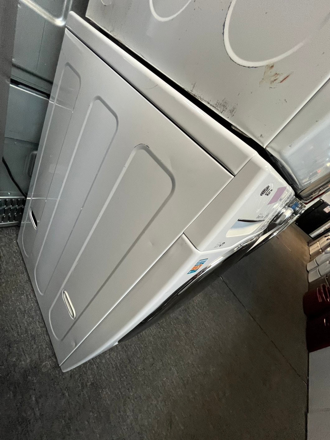 Lg front load Electric dryer 220v  and front load washer set white  stackable 27” wide  in Refurbished #WDEST2L