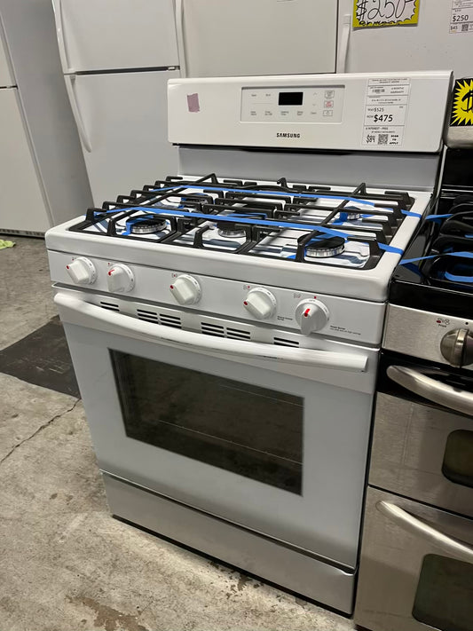Samsung gas range 5 burner bake broil in white Refurbished 30" #GR209DB