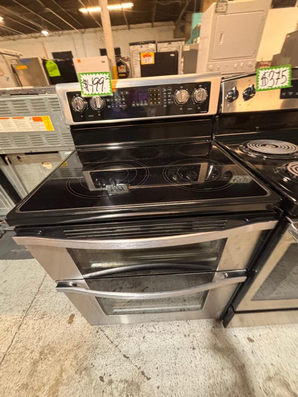 }Whirlpool glass top double oven convection electric range 220v 5 burner stainless steel warm zone bake broil Refurbished fast boil 30" #W6GT16B