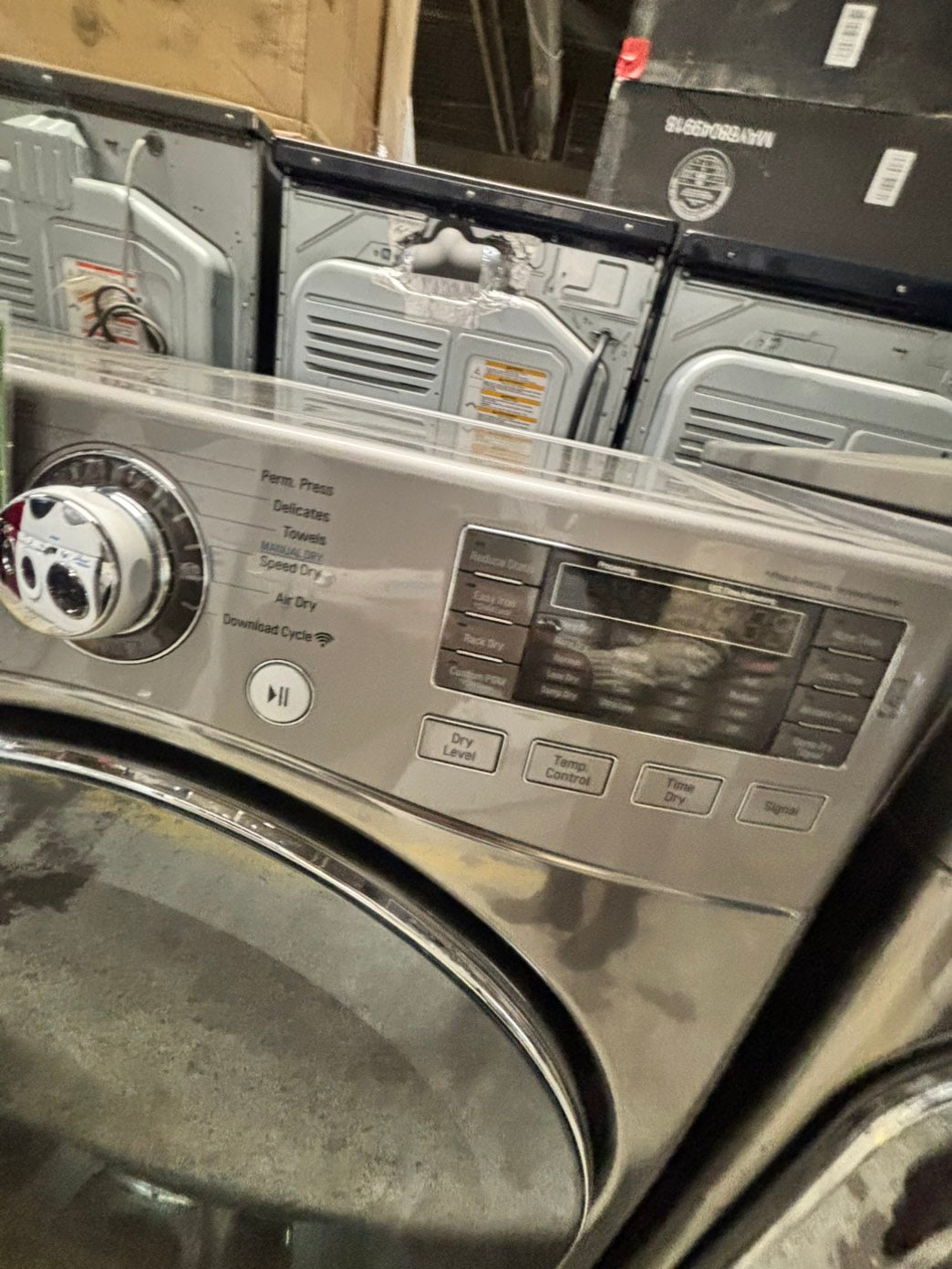 -LG steam front load stackable GAS dryer stainless steel drum in gray color 27" #ED413GB