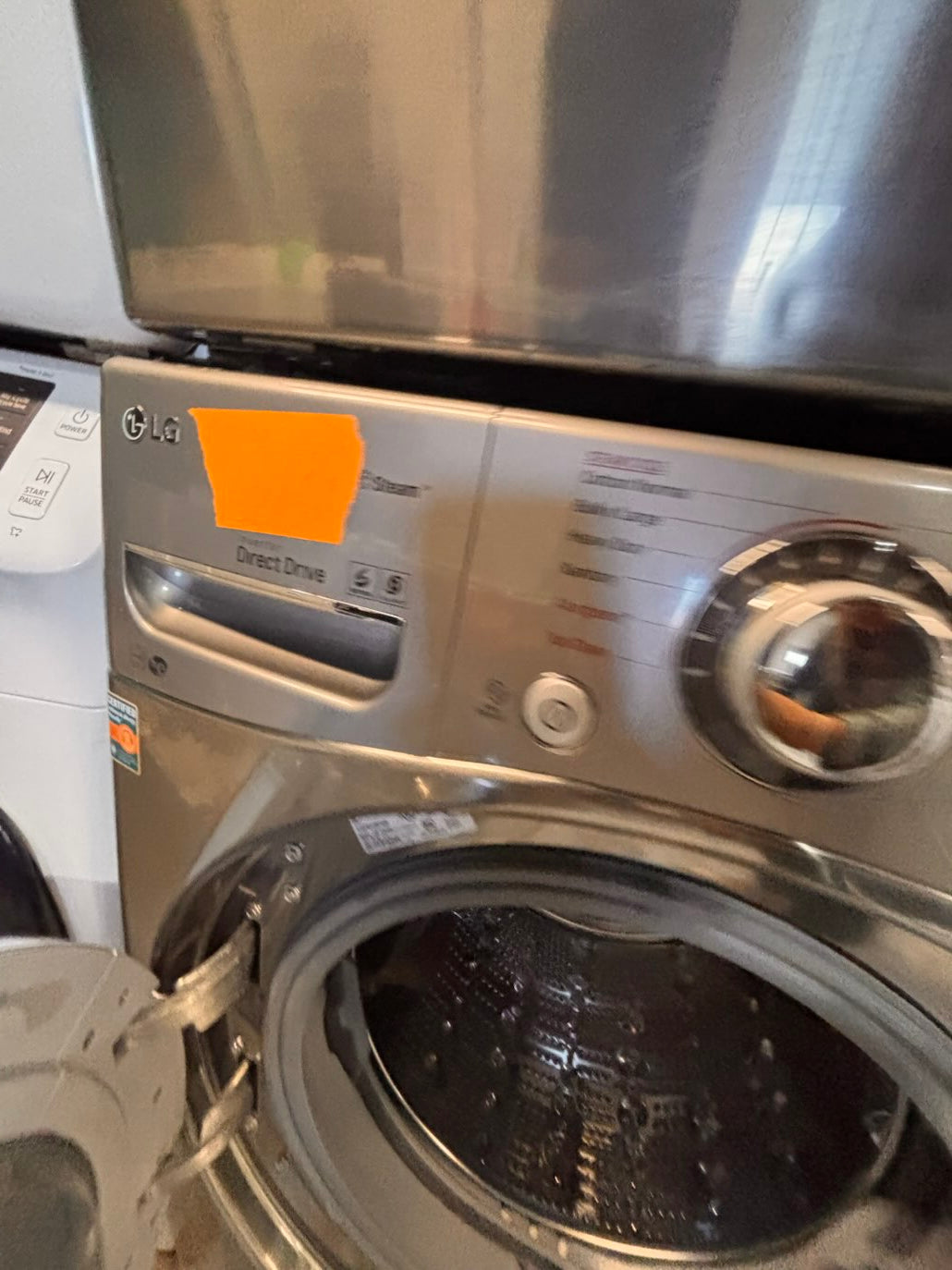 }}LG GAS  washer large capacity& dryer steam set front load stackable or side by side gray-silver 27” working 💯 with warranty !   used-Refurbished #LGSQ77SET