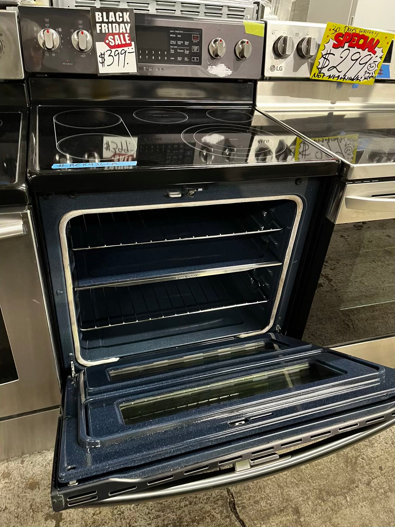 🎉 BLACK FRIDAY ⚡️ Samsung  glass top electric range double oven 220v 5 burner warm zone black stainless steel fast boil convection bake roast DEHYDRATE self clean 30" #RE8936CB