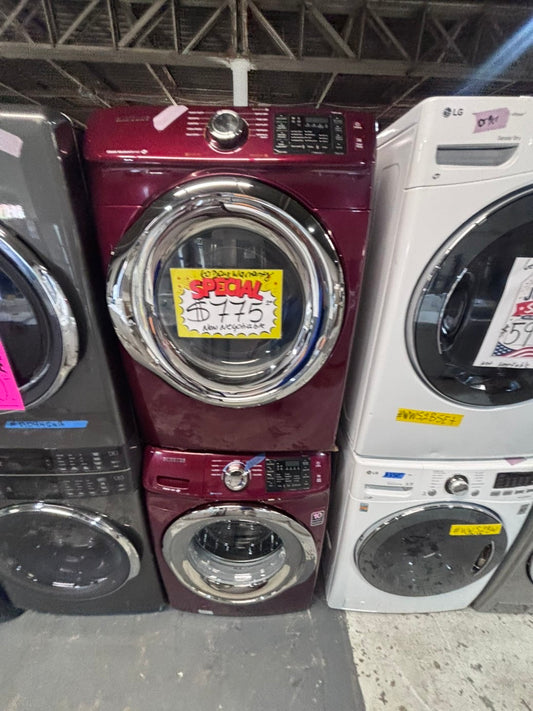 >*July 4th sale🇺🇸Samsung steam ENERGY STAR washer 4.5 cu ft & dryer 7.5 cu ft set electric steam 220v front load stackable or side by side - sensor dry ,burgundy color #BGC4Q1SET