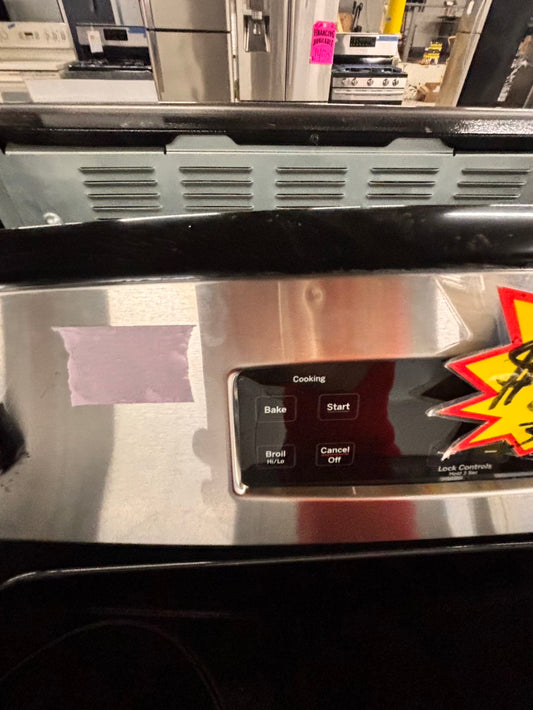 >GE Glass Top electric stove white bake broil 4 burner Self clean 30” stainless steel used-Refurbished #EL44BB