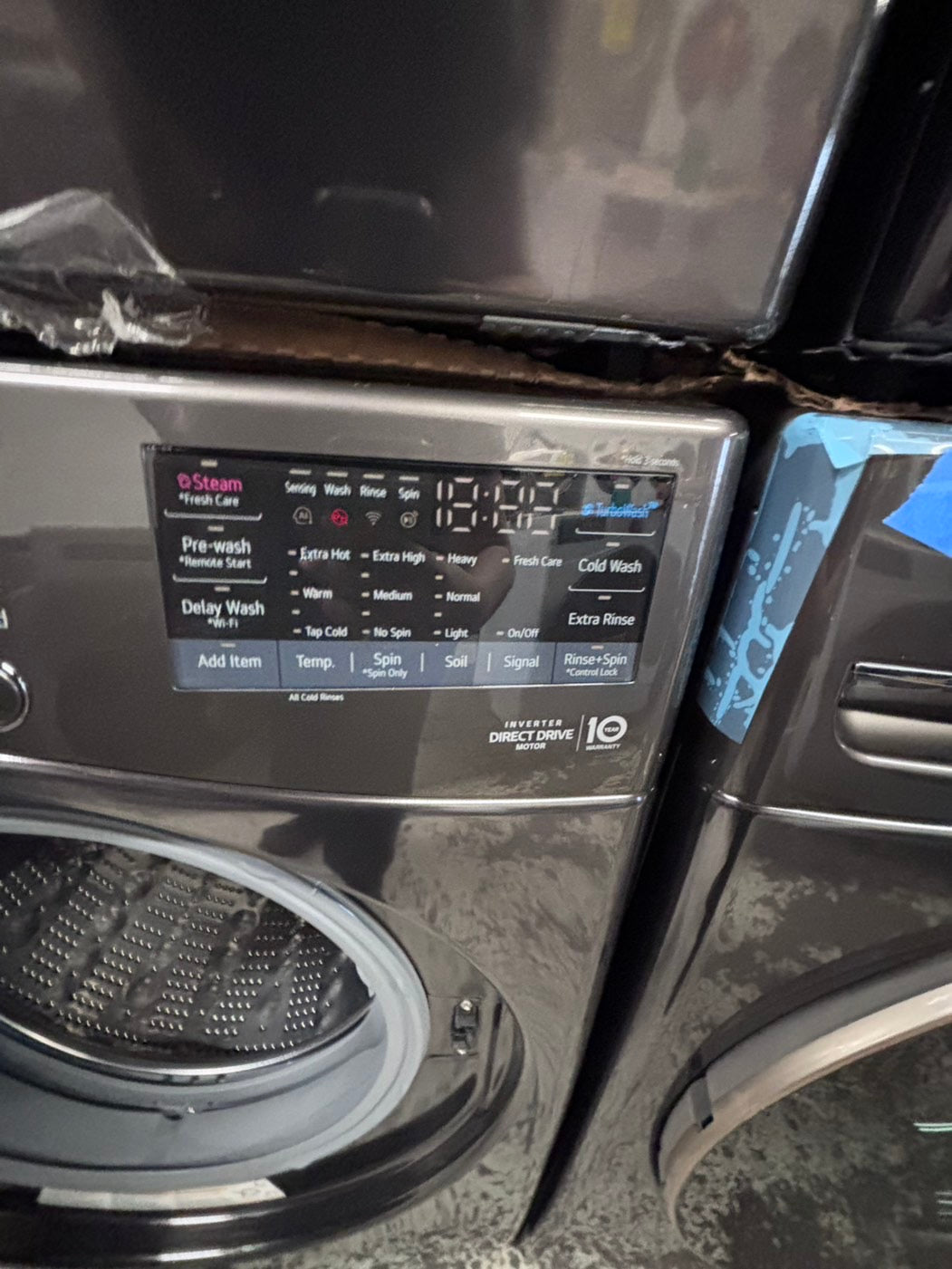 >>LG Open Box 📦 Scratch & Dent 4.5 cu. ft. Ultra Large Capacity Front Load Washer 
 & 7.4 cu. ft. Large Capacity Front Load Electric Dryer - black steel  Set / stock number #WD3A1CB