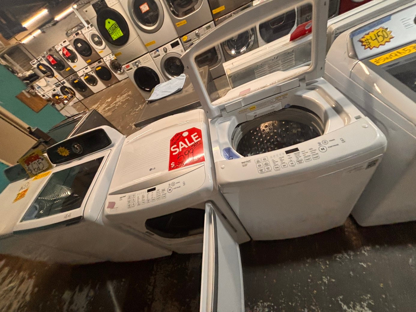 >*LG white  top top load washer large capacity & dryer set electric 220v side x side top load stainless steel drum white color used-refurbished #WYQ1ABB
