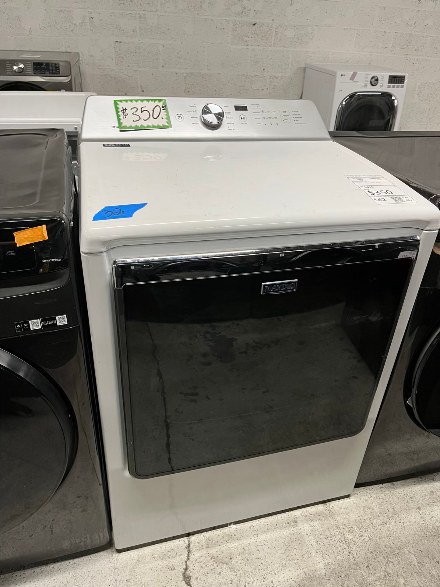 Maytag Bravos electric 220v in white front load side x side jumbo size large capacity 29" refurbished #ED348JB