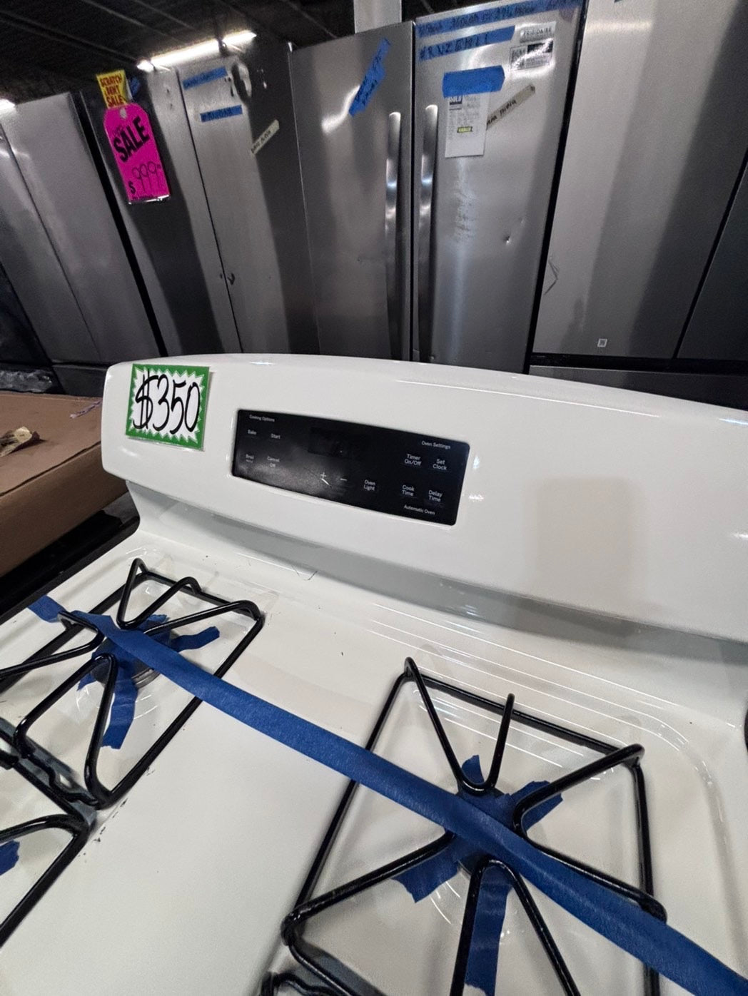 >*GE Gas range 4 burner bake broil Hi/Lo self clean in  off white used-Refurbished 30” #GGS52B