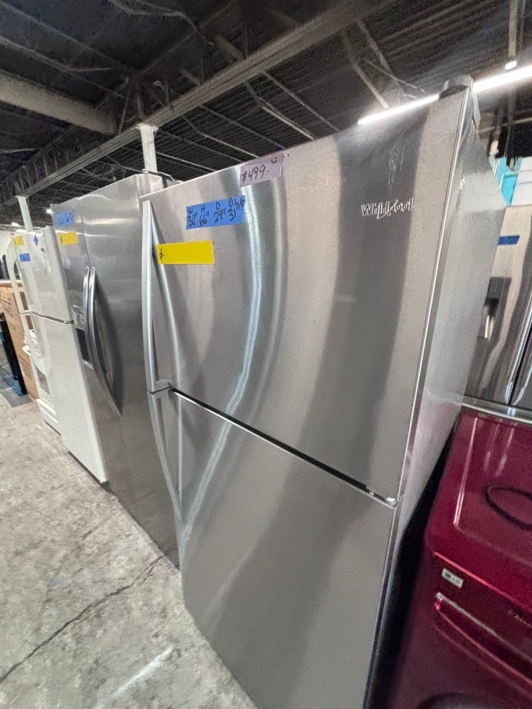 >*Whirlpool top freezer refrigerator stainless steel used-refurbished 30" #RP6W19B