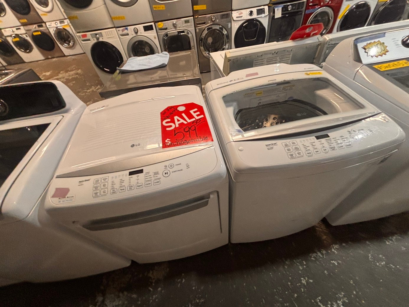 >*LG white  top top load washer large capacity & dryer set electric 220v side x side top load stainless steel drum white color used-refurbished #WYQ1ABB