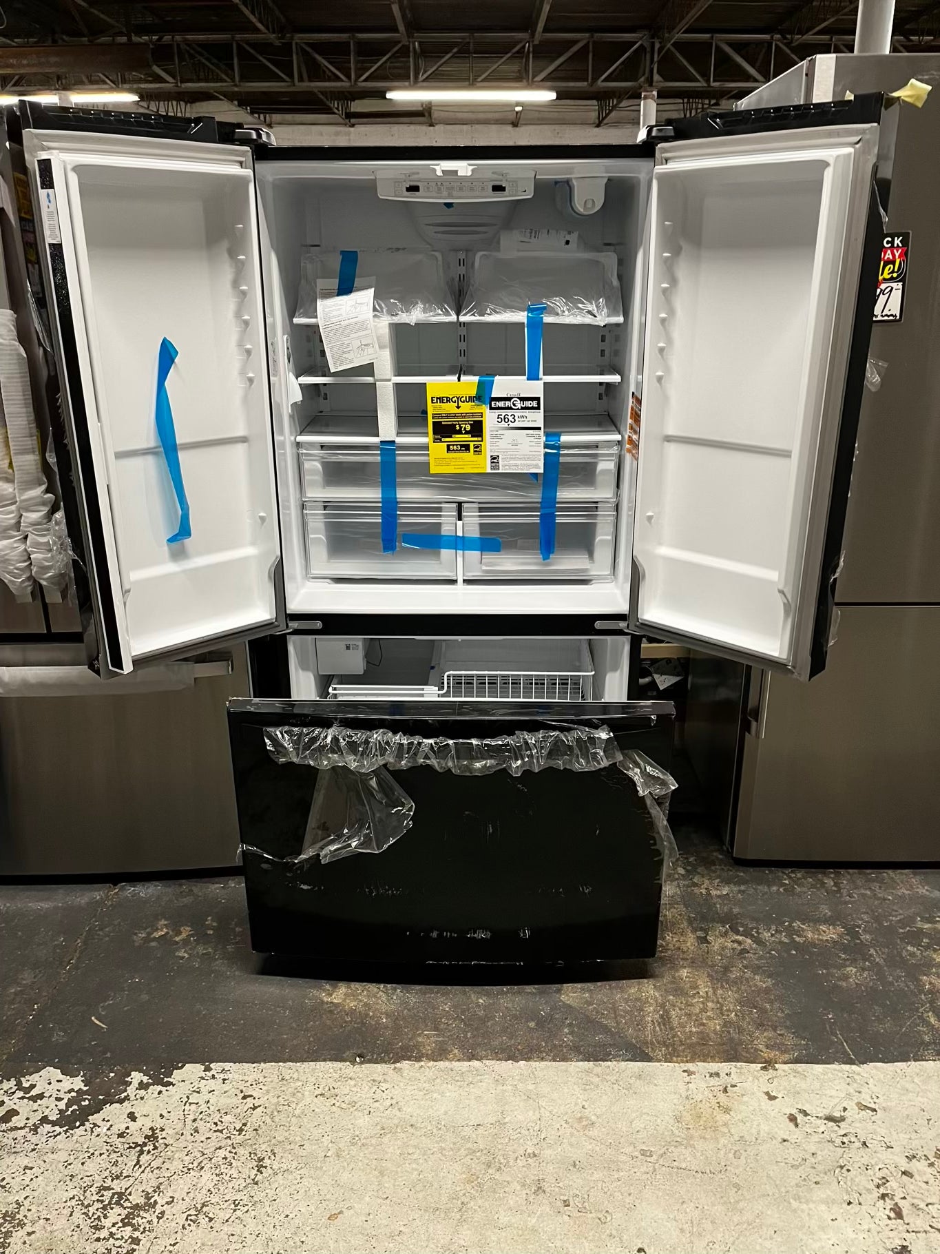 ~ ⚡️ Black Friday 🎉 Open Box 📦 scratch & Dent 36 in. 20 cu. ft. Counter Depth French Door Bottom Mount Refrigerator in Black with Elevated Deli Drawer Stock number #RF10934AB