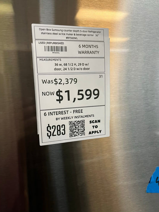 Open Box Samsung counter depth 5-door Refrigerator stainless steel w/ice maker & beverage center 36" #RF560WL