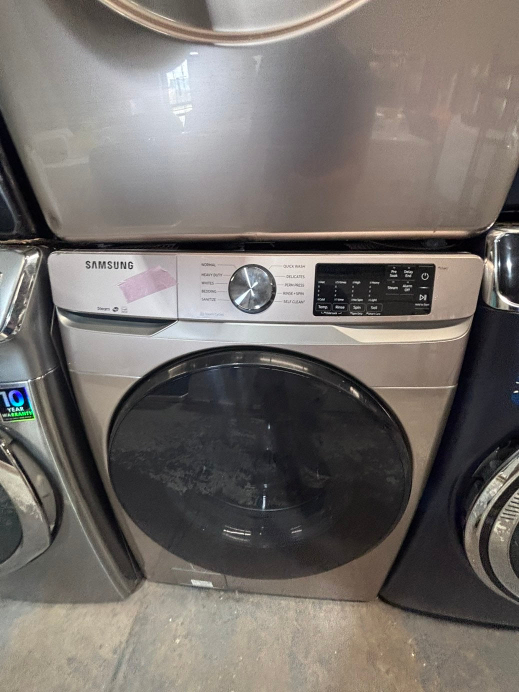 >*Samsung steam ENERGY STAR washer 4.5 cu ft & dryer 7.5 cu ft set electric steam 220v front load stackable or side by side - sensor dry ,gray color #FWD4Q1SET