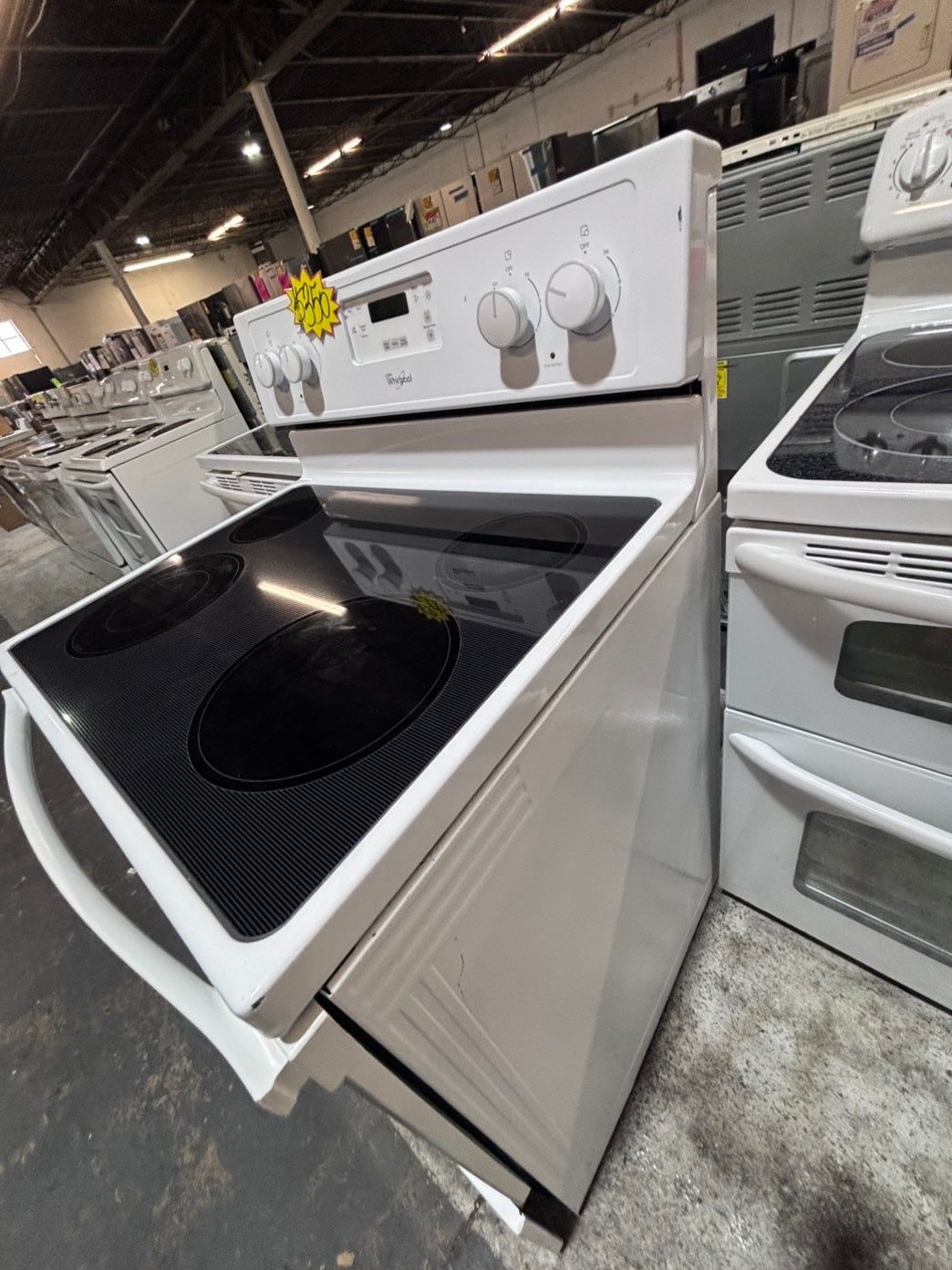 >*whirlpool electric 220v glass top range bake Broil roast self clean white  30" used-Refurbished #ESZ911B