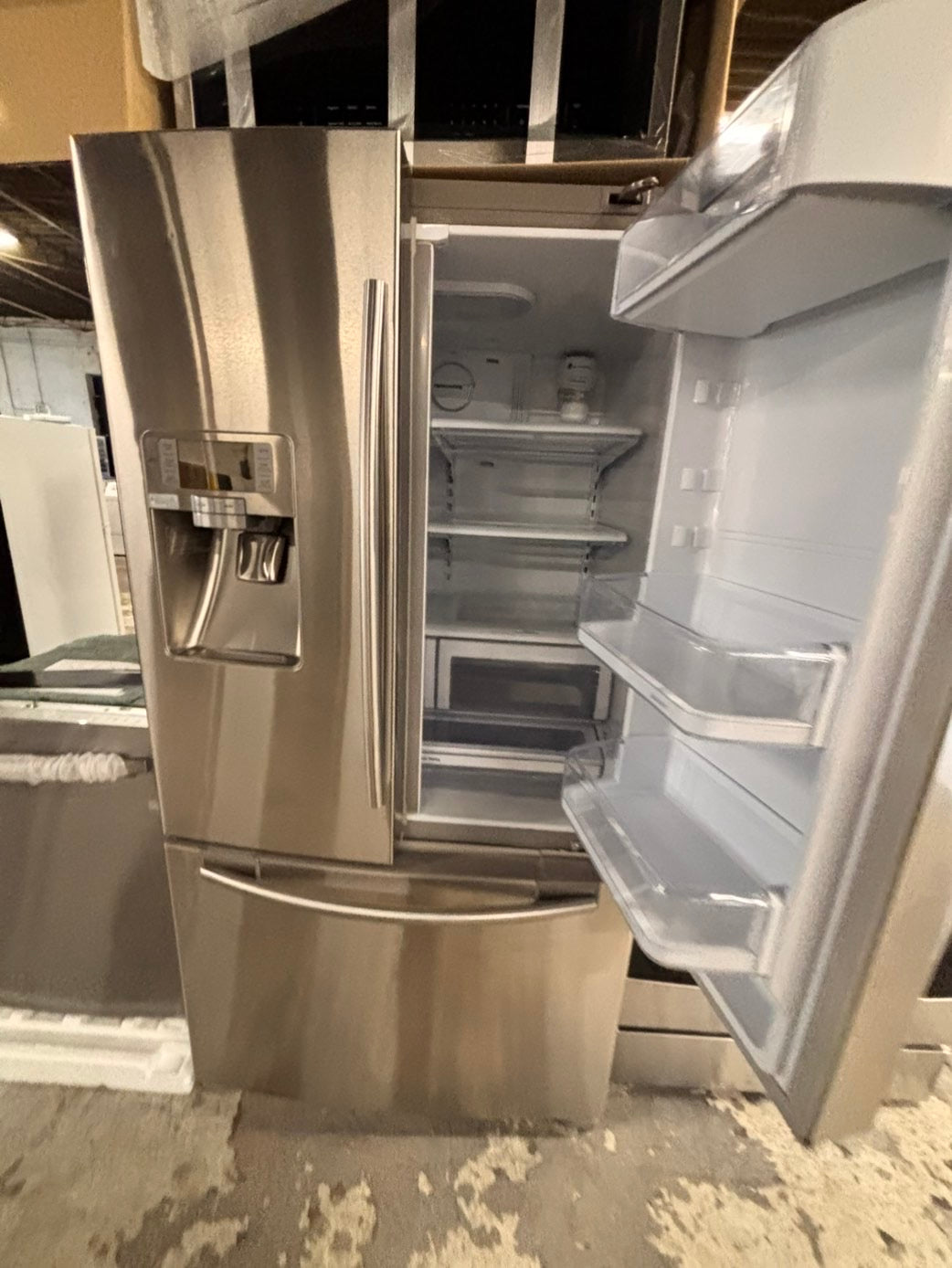 >special combo 4pc. Samsunf French door Refrigerator 36” stainless steel w/  ice & water dispenser,gas stove 5 burners ,new scratch and dent over the range microwave & dishwasher all same brand #JZ1216BCOMBO