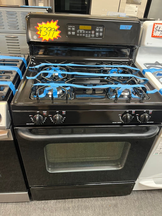 =Ge black Gas range 4 burner bake broil warning drawer self clean in used-Refurbished 30β #GRGE56B
